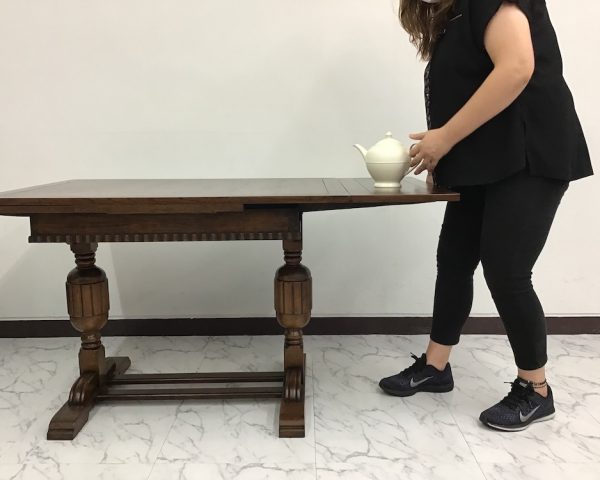 希少 木彫が美しい 輸入家具 伸縮式 ドローリーフテーブル 0061 - 家具